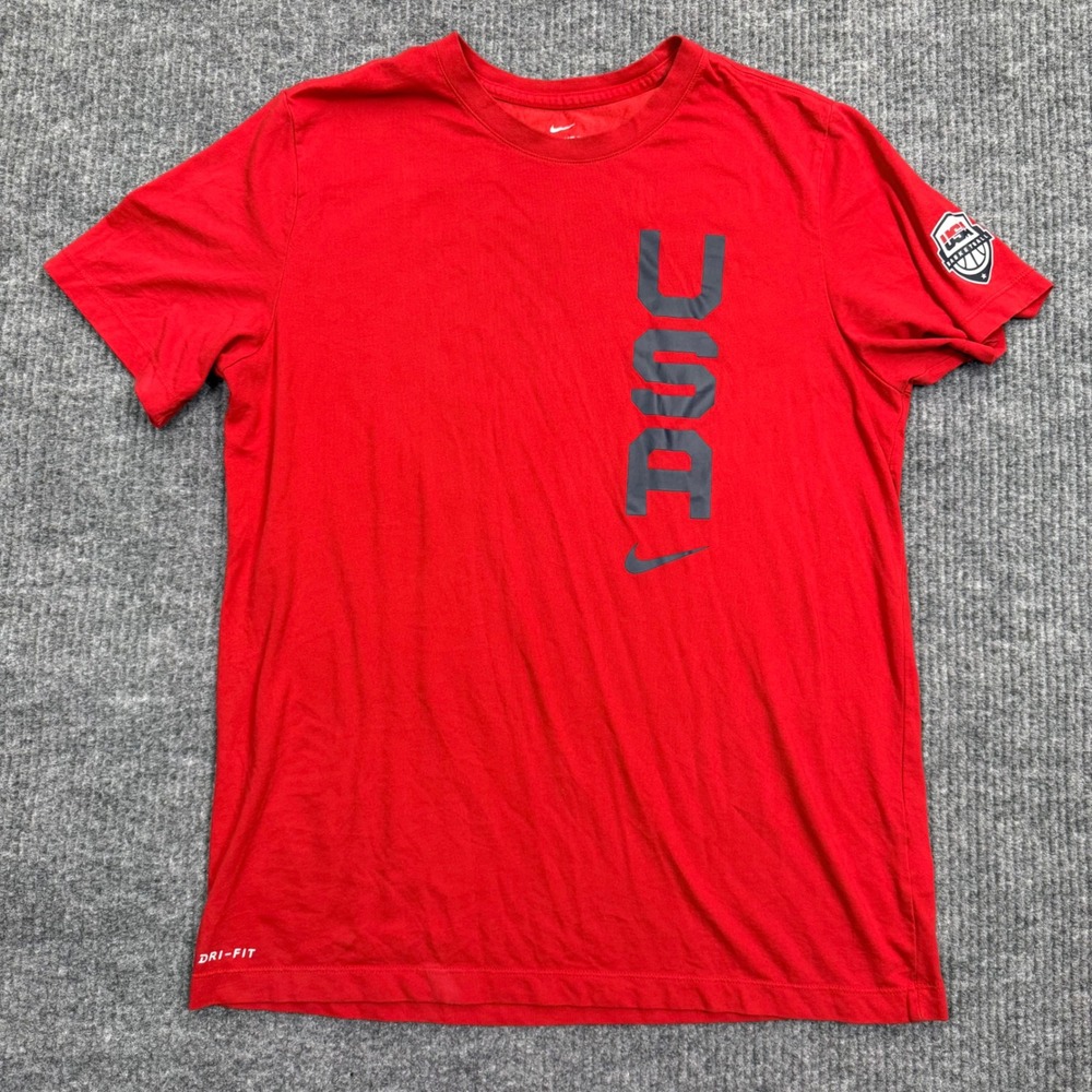 Nike USA Basketball Dri-FIT T-Shirt Mens Large Red Short Sleeve Graphic Tee